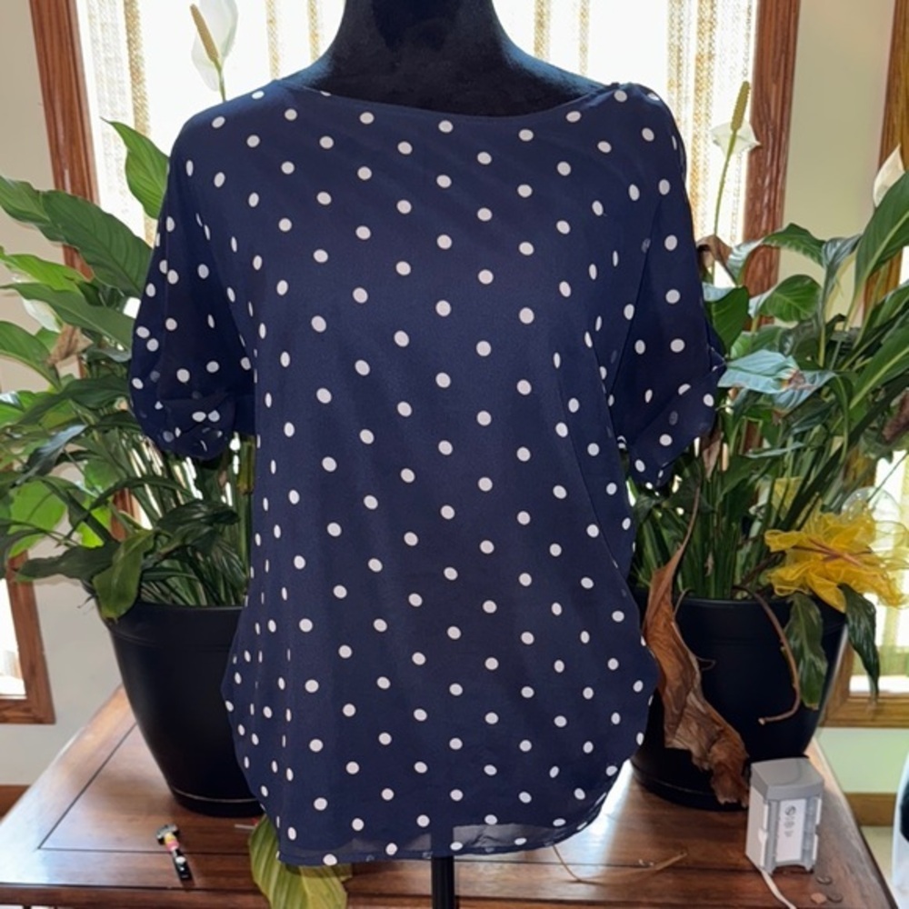 Banana Republic Boxy Blue and White Polka Dot Blouse